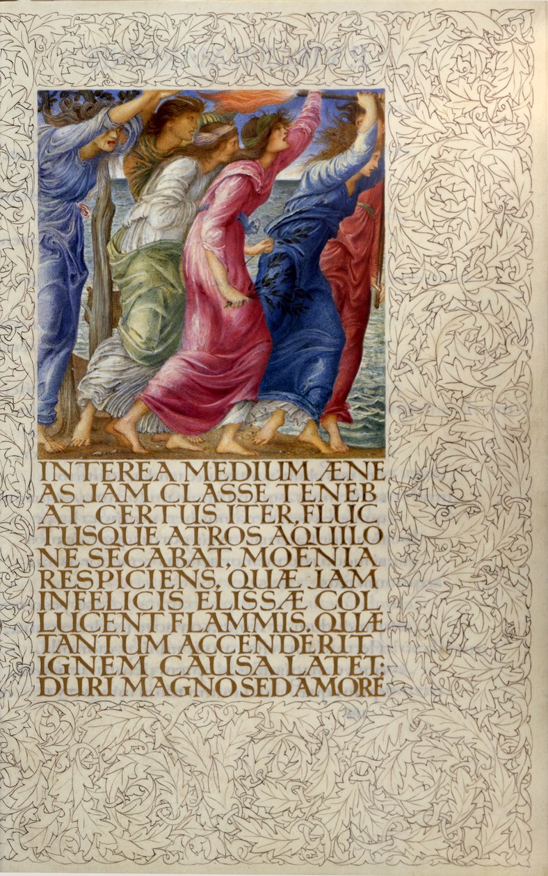 Palavia laivoja, kuvitus "Venuksesta ja Aeneasta", Vergiliusin "Aeneis" kirjan I avaus tekijältä William Morris