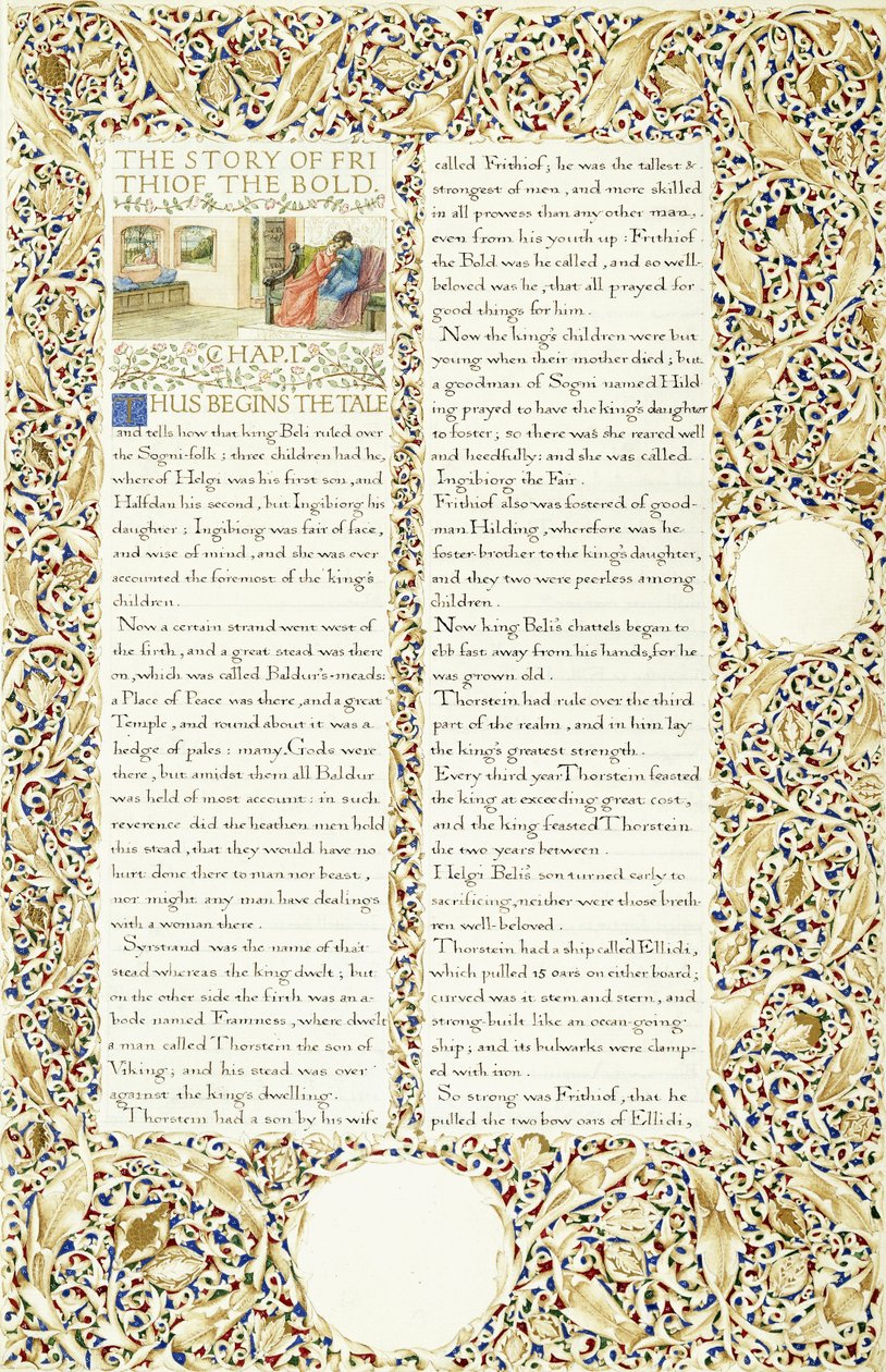 Kalligrafinen ja valaistu käsikirjoitus, n. 1871-1873 tekijältä William Morris