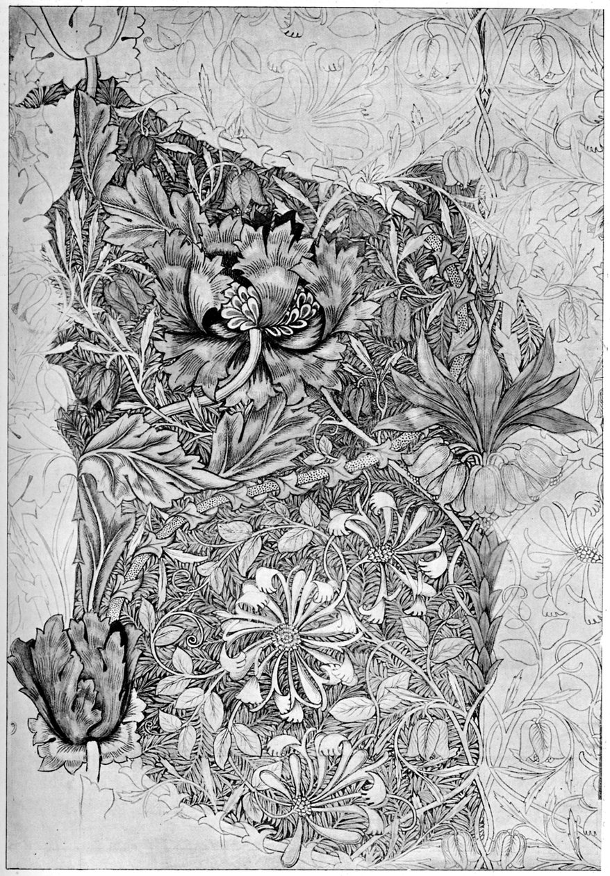 Pellavalle painettu kuusamakuvio, 1883 1934. tekijältä William Morris