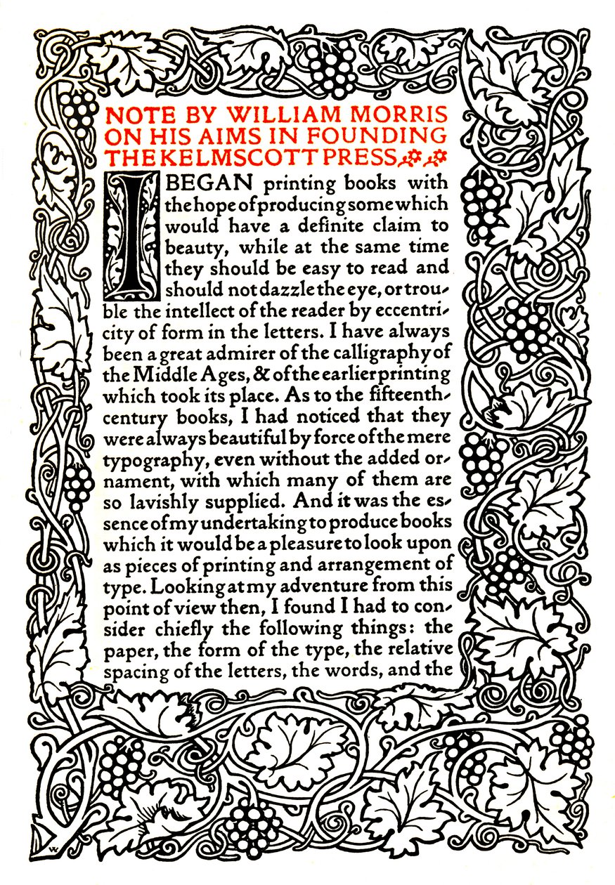 Kelmscott Press: Sivu painettu kultakirjaimella, n. 1895, 1914 tekijältä William Morris