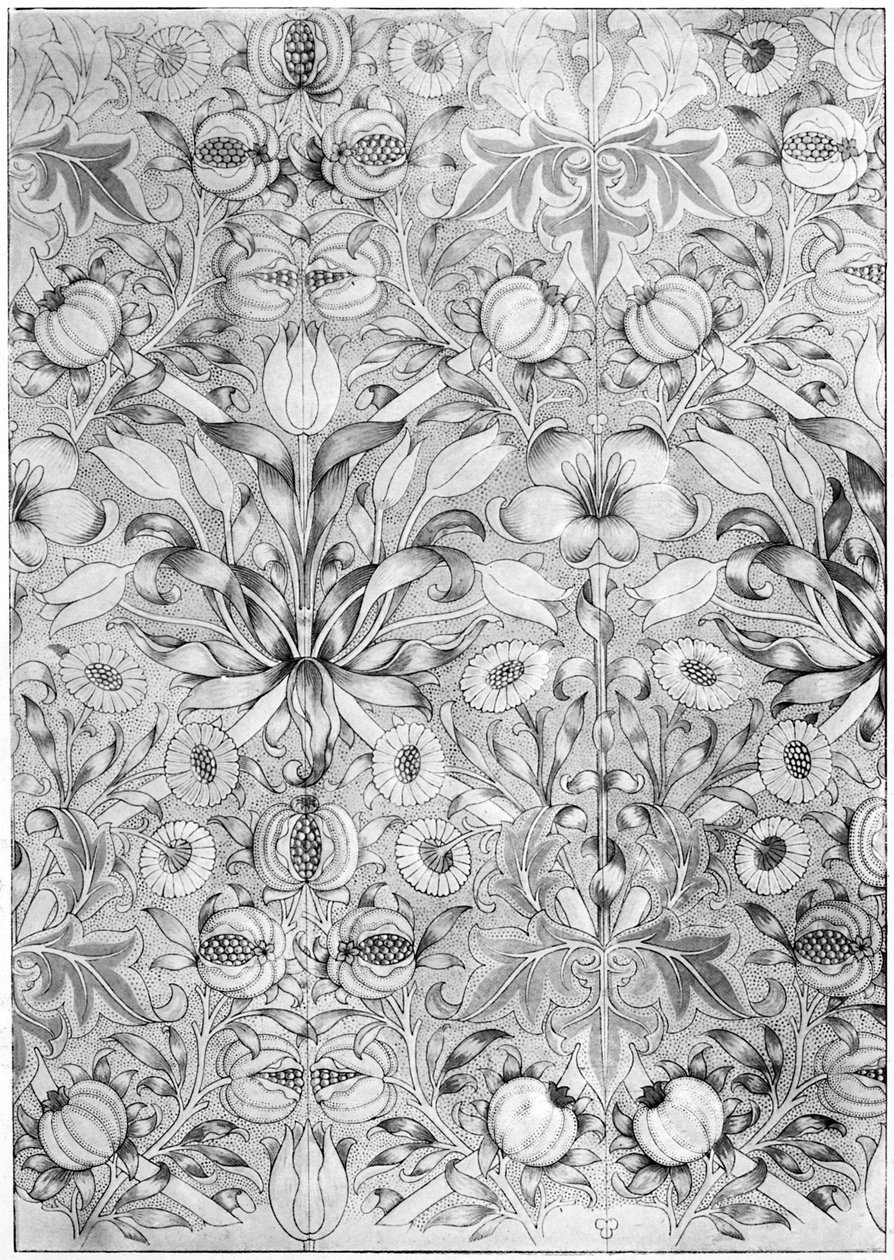 Lilja-granaattiomenakuvioinen tapetti, 1887 1934. tekijältä William Morris