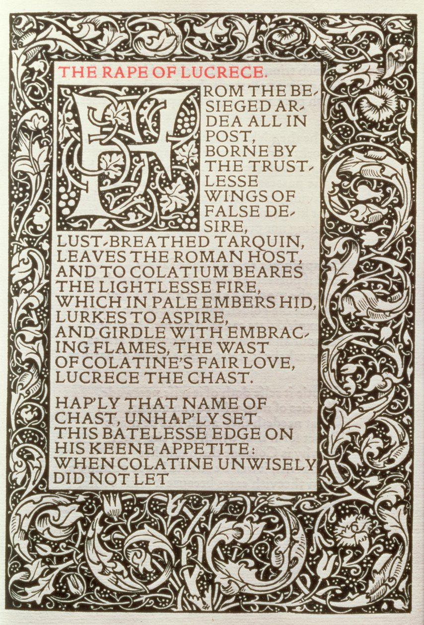 Lucrecen raiskaus, Kelmscott Pressin julkaisemasta "The Poems of William Shakespeare" tekijältä William Morris