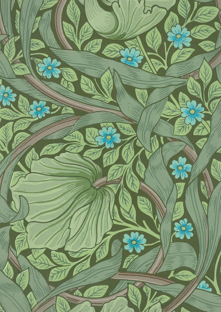 William Morris -taustakuvanäyte Forget-Me-Nots kanssa, n. 1870 (värillinen puupainatus) tekijältä William Morris