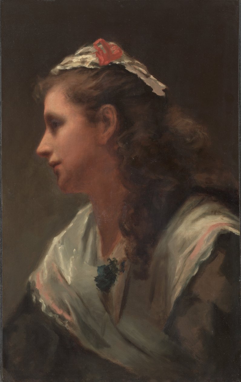 Hänen ensimmäinen mallinsa neiti Russell, noin 1873 (öljy kankaalle). tekijältä William Morris Hunt