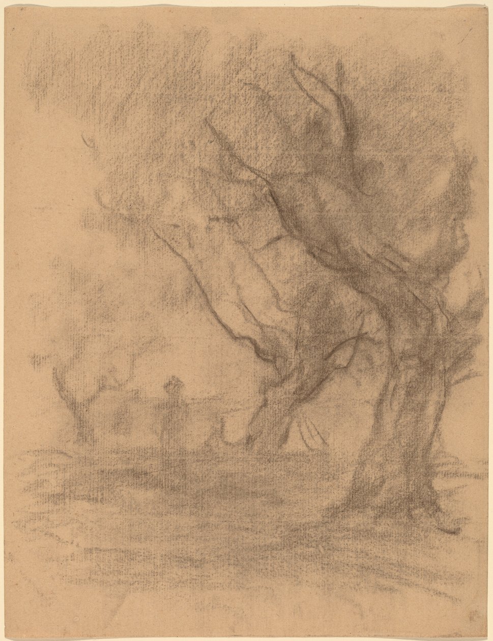 Nainen seisoo kahden puun alla tekijältä William Morris Hunt