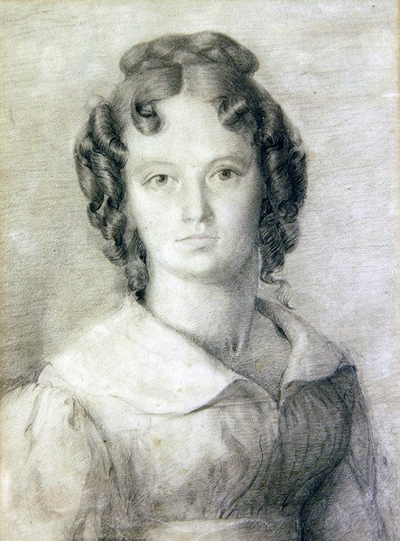 Muotokuva Charlotte Rolfen rintakuvassa (kynä ja värikynä paperille) tekijältä William Mulready
