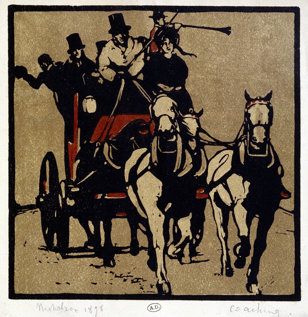 Kuljetus tai ahkeruus: "" Coaching"" - kirjoittanut William Nicholson (1872-1949) tekijältä William Nicholson