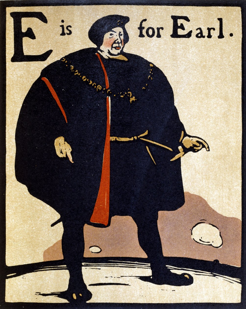E on Earlille, kuvitus "An Alphabetista", julkaisija William Heinemann tekijältä William Nicholson