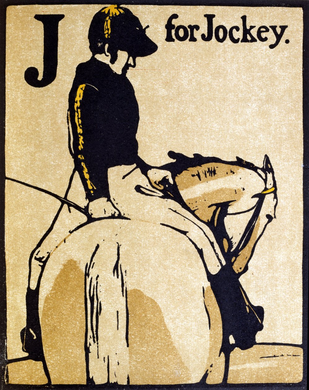 J for Jockey, kuvitus "An Alphabetista", julkaisija William Heinemann tekijältä William Nicholson