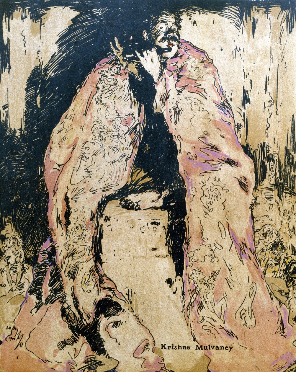 Krishna Mulvaney, kuvitus artikkelista "Characters of Romance", julkaistu ensimmäisen kerran 1900 (värilitho) tekijältä William Nicholson