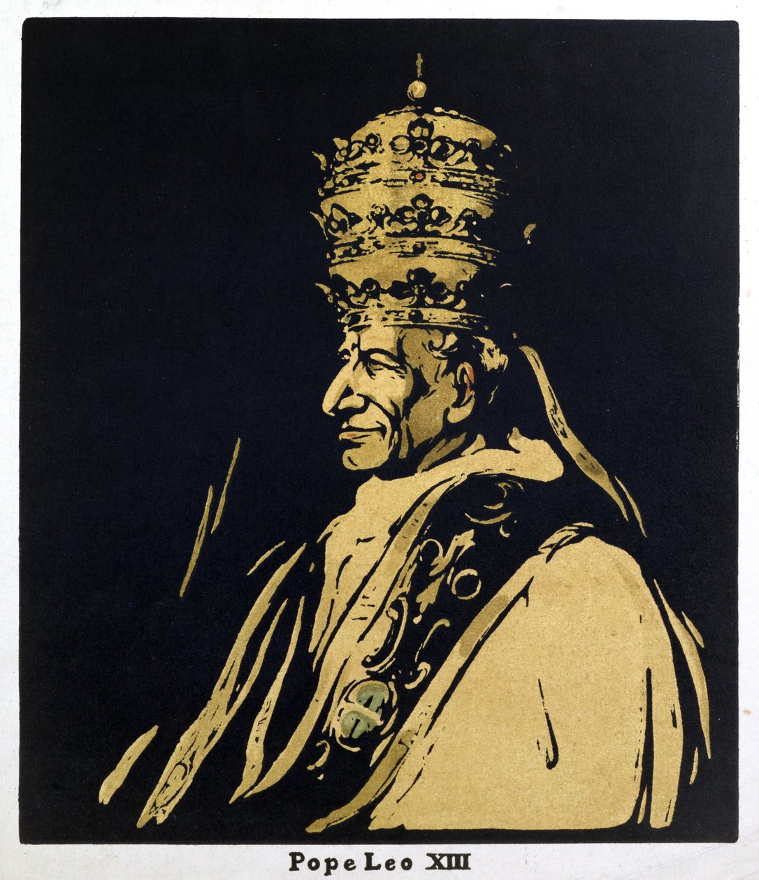 Paavi Leo XIII, Gioacchino Vincenzo Raffaele Luigi Pecci (1878-1903) kuvitus teoksesta "Kaksitoista muotokuvaa - toinen sarja", julkaistu 1899 (käsinvärinen puupalikka) tekijältä William Nicholson