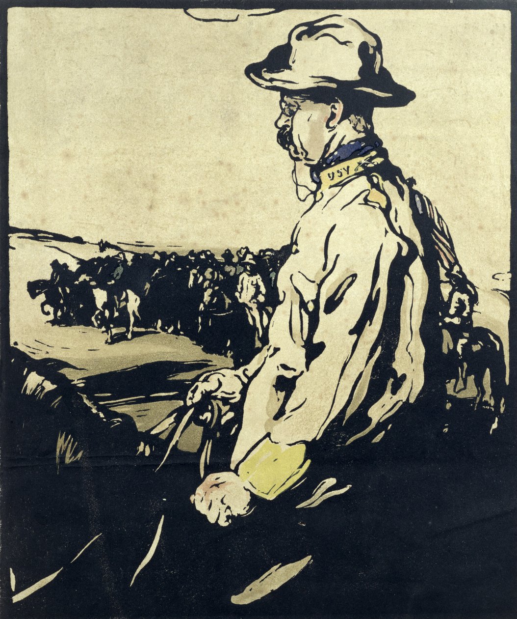 Presidentti Theodore Roosevelt, kuvitus teoksesta "Twelve Portraits", julkaistu 1899 (käsinvärinen puupalikka) tekijältä William Nicholson