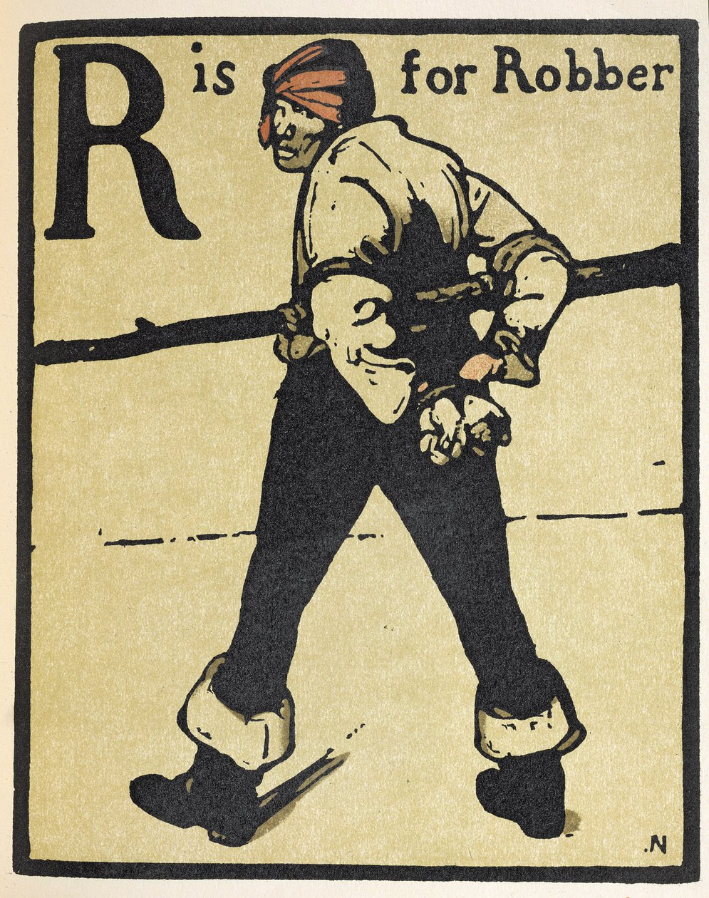 R on Robber, kuvitus "An Alphabet", julkaisija William Heinemann tekijältä William Nicholson