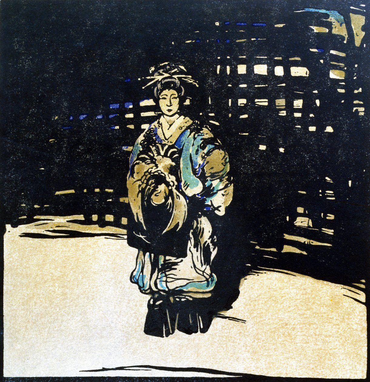 Sada Yacco, kuvitus teoksesta "Twelve Portraits", julkaistu 1899 (käsinvärinen puupalikka) tekijältä William Nicholson