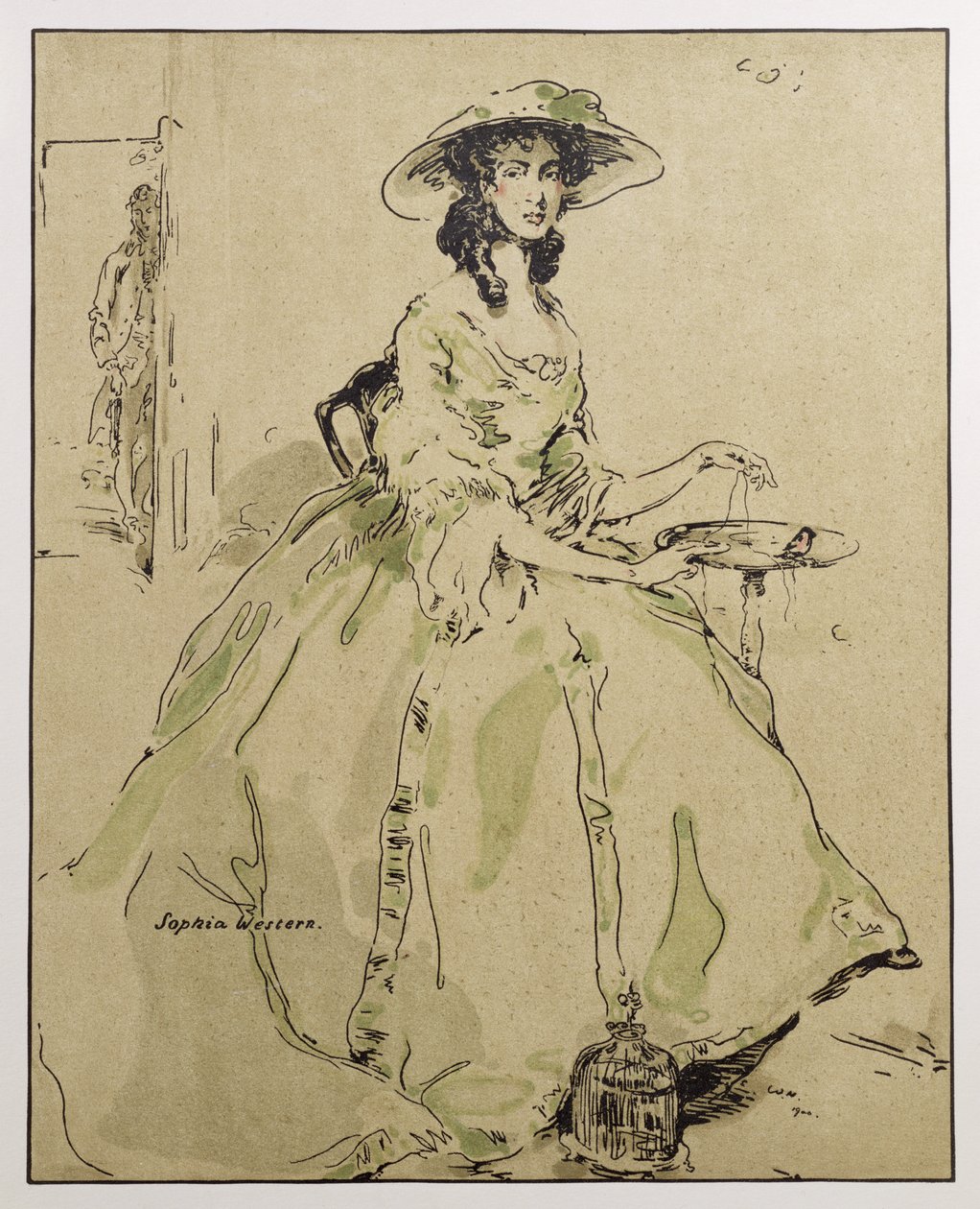 Sophia Western, kuvitus artikkelista "Characters of Romance", julkaistu ensimmäisen kerran 1900 (värilitho) tekijältä William Nicholson