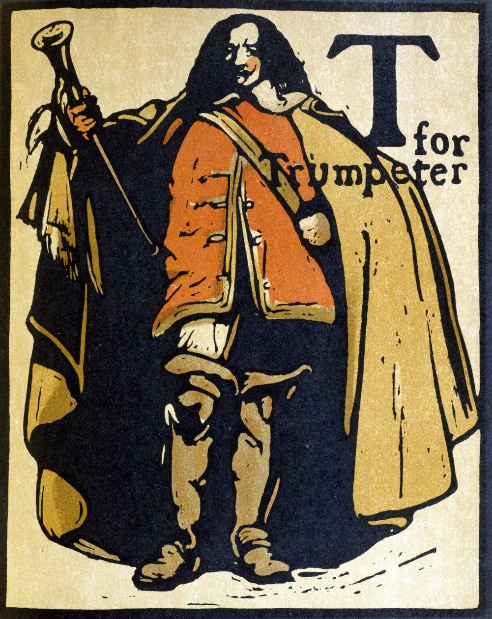 T Trumpetille, kuvitus "An Alphabetista", julkaisija William Heinemann tekijältä William Nicholson