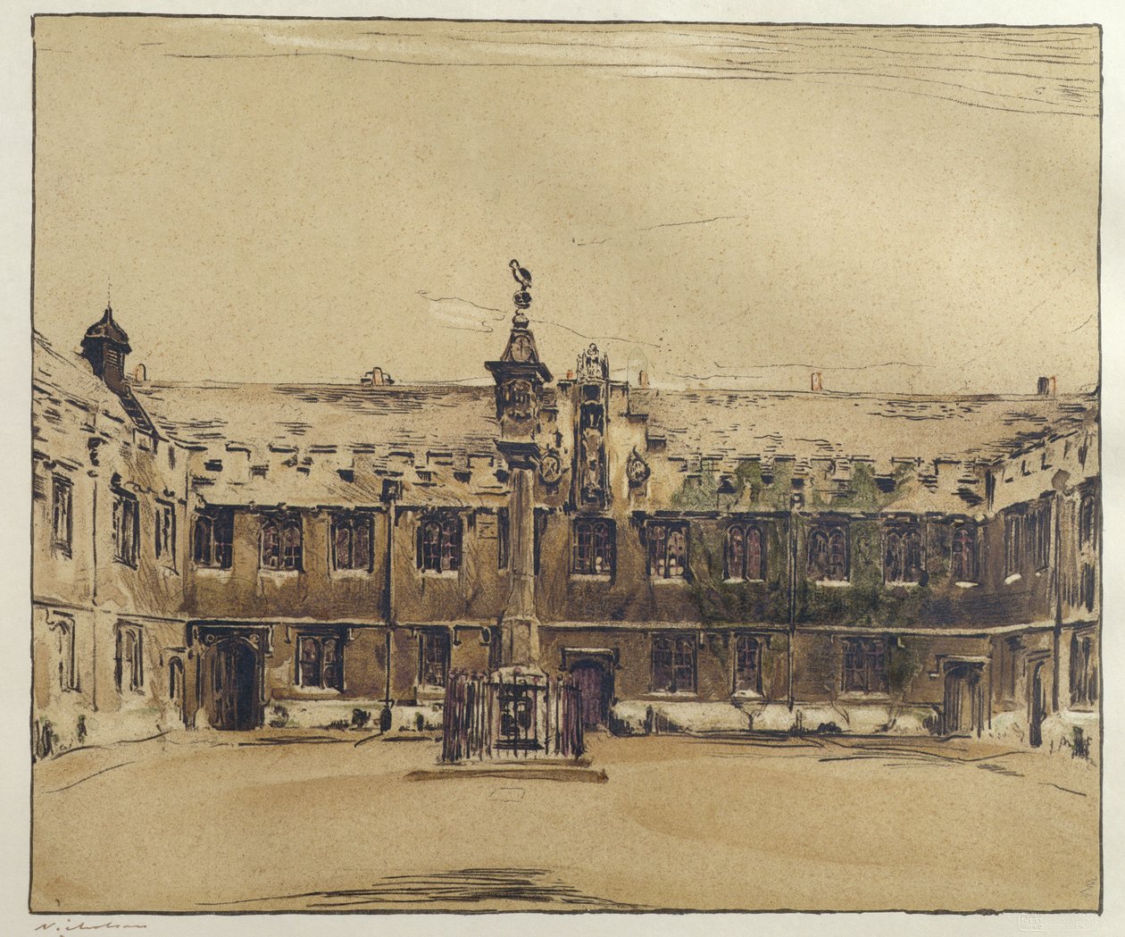 Corpus Christi Collegen etuneliö, Oxford (kynä ja muste pesulla paperille) tekijältä William Nicholson