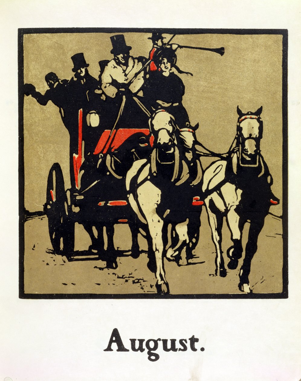 Elokuu, kirjasta An Almanac of Twelve Sports, Rudyard Kiplingin sanoilla, ensimmäisen julkaisija William Heinemann tekijältä William Nicholson
