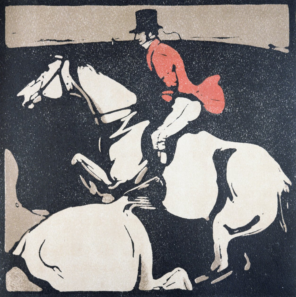 Tammikuu: Metsästys, "Kahdentoista urheilulajin almanakista", Rudyard Kiplingin sanoilla, ensimmäisen julkaisija William Heinemann tekijältä William Nicholson