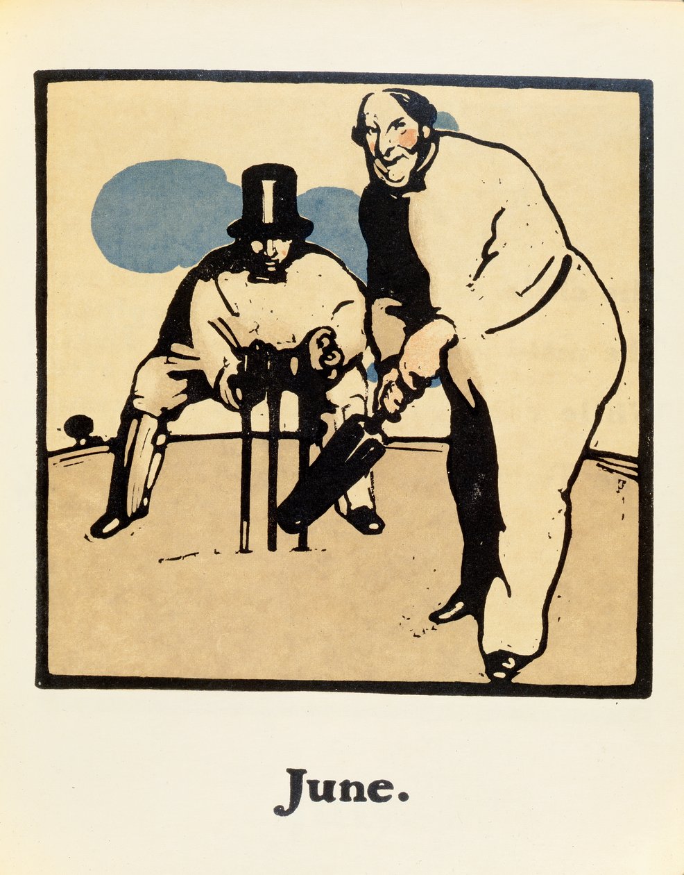 Kesäkuu, "Kahdentoista urheilulajin almanakista", Rudyard Kiplingin sanoilla, ensimmäisen julkaisija William Heinemann tekijältä William Nicholson