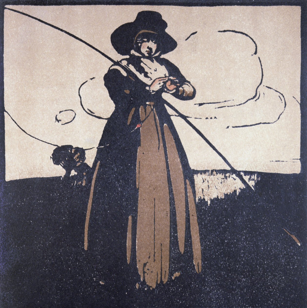 Toukokuu: Perhokalastus, "Kahdentoista urheilulajin almanacista", Rudyard Kiplingin sanoilla, ensimmäisen julkaisija William Heinemann tekijältä William Nicholson