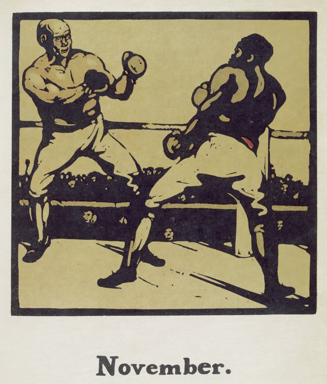 Marraskuun kuukausi julkaisusta An Almanac of 12 Sports, Rudyard Kiplingin sanoilla, ensimmäisen julkaisija William Heinemann tekijältä William Nicholson