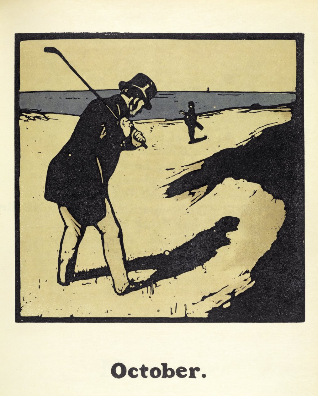 Lokakuun kuukausi julkaisusta An Almanac of 12 Sports, Rudyard Kiplingin sanoilla, ensimmäisen julkaisija William Heinemann tekijältä William Nicholson