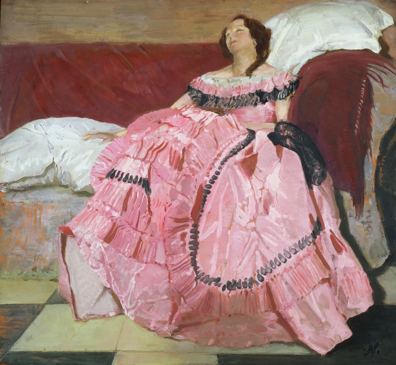 Vaaleanpunainen mekko (öljy paneeliin) tekijältä William Nicholson