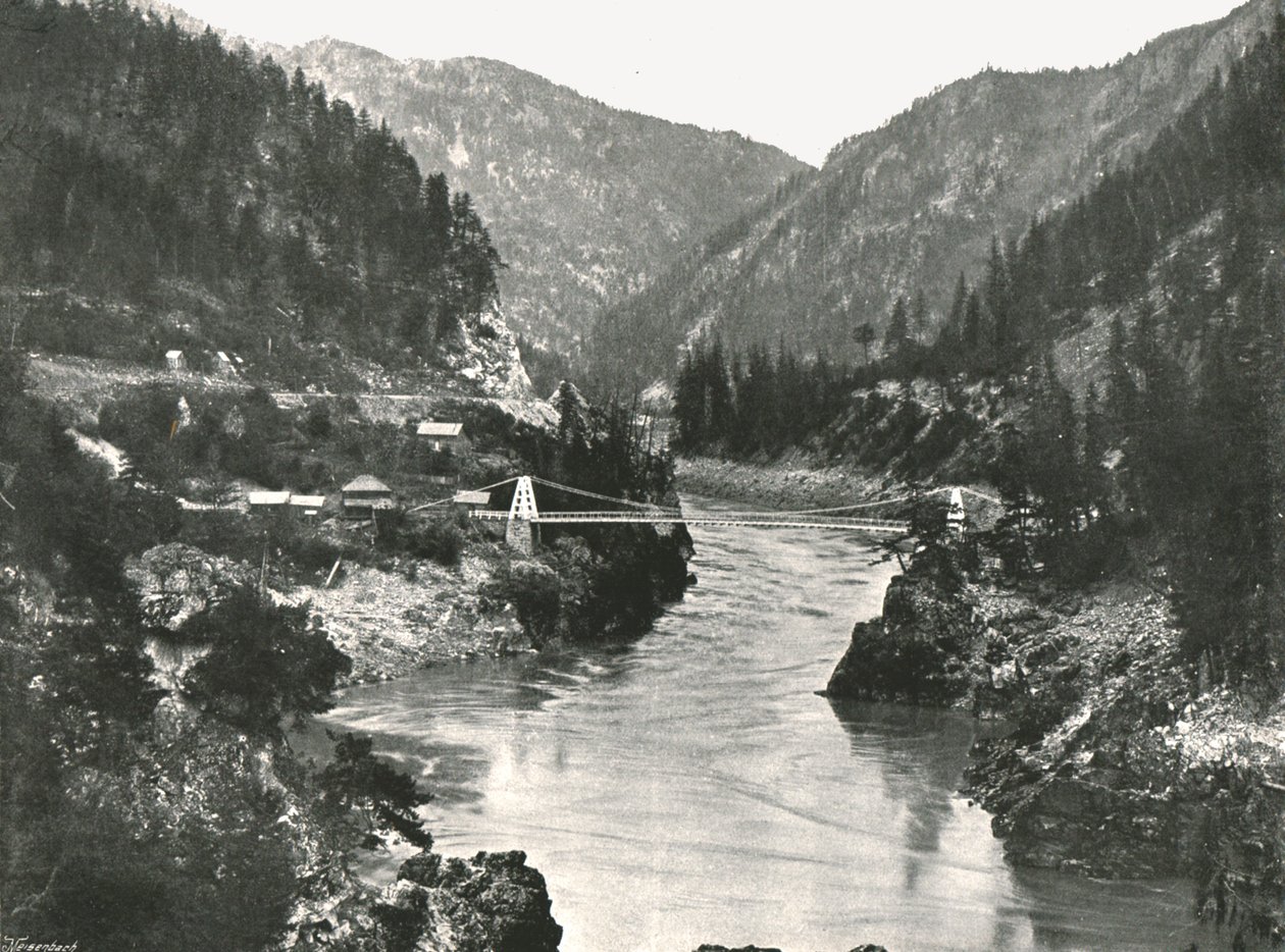 Kalliovuoret: Fraser Canyon ja Cariboo Road Bridge, lähellä Spuzzumia, Kanada, 1895. tekijältä William Notman and Son