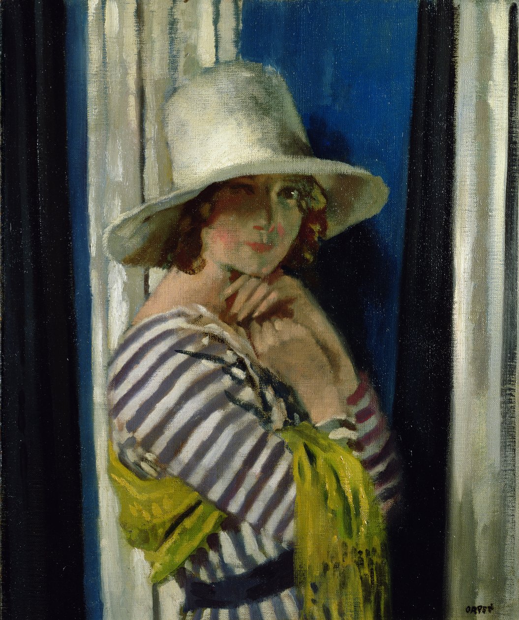 Rouva Hone raidallisessa mekossa, 1912 tekijältä William Orpen