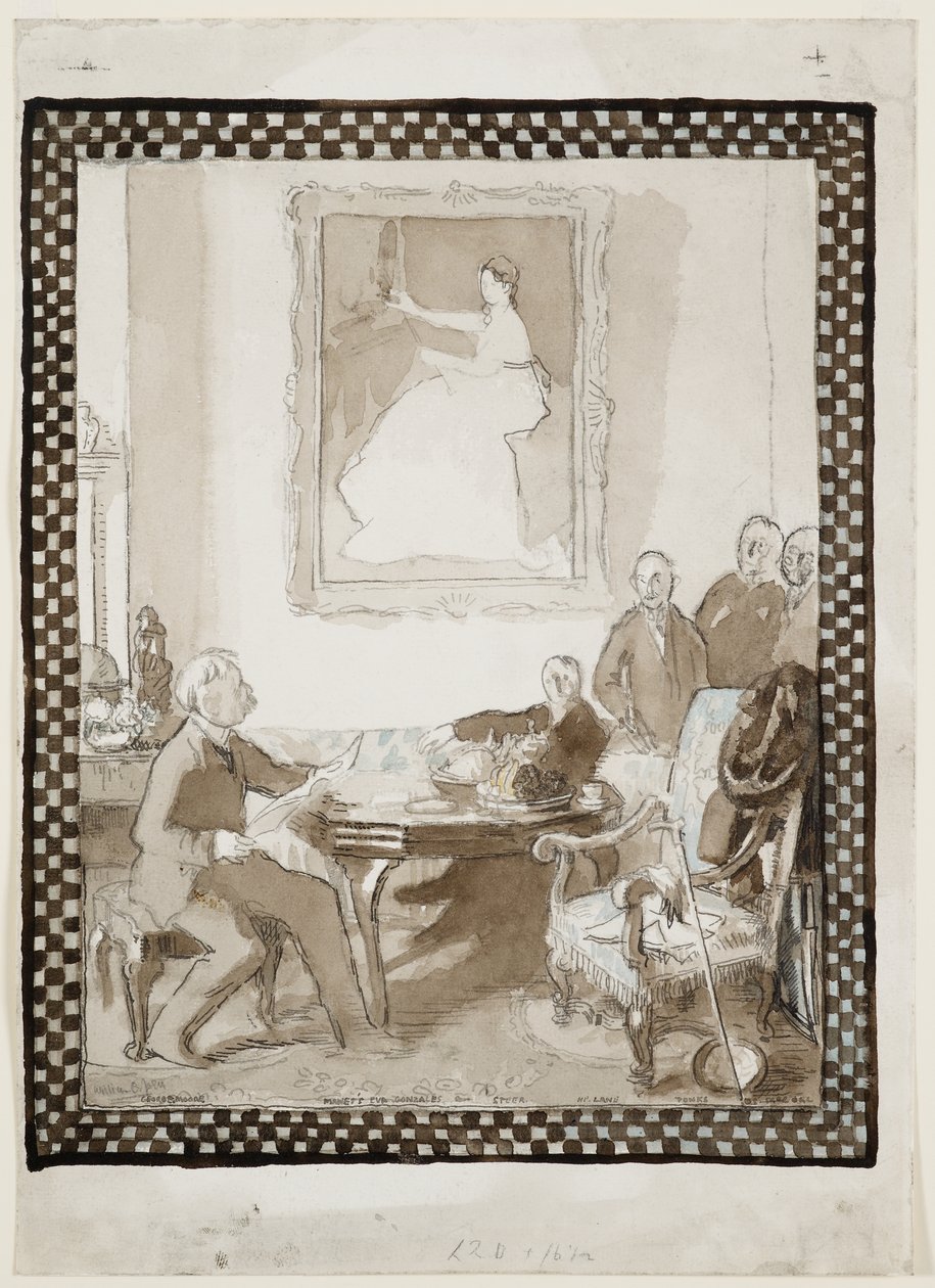 Tutkimus öljymaalaukseen "Homage to Manet", n. 1906 (akvarelli, tussi, liitu & kynä paperille) (ks. myös 63015) tekijältä William Orpen