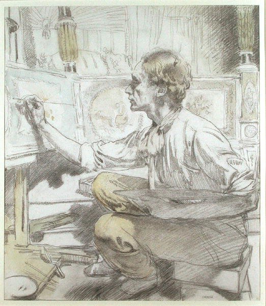 The Bed Painter (The Furniture Painter) n. 1913 (akvarelli kynällä paperille) tekijältä William Orpen