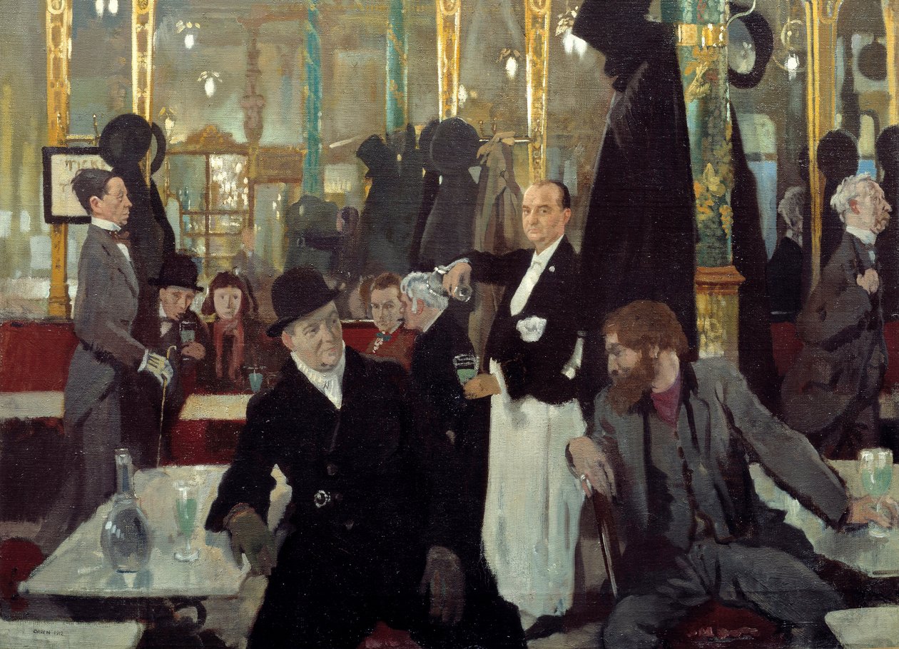 Lontoon kuninkaallinen kahvila. Yksityiskohta. Sir William Orpenin maalaus tekijältä William Orpen