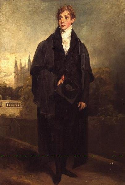Muotokuva Henry Townleysta (1769-1825) seisomassa akateemisessa asussa, Merton College, Oxford, mahdollisesti taustalla tekijältä William Owen