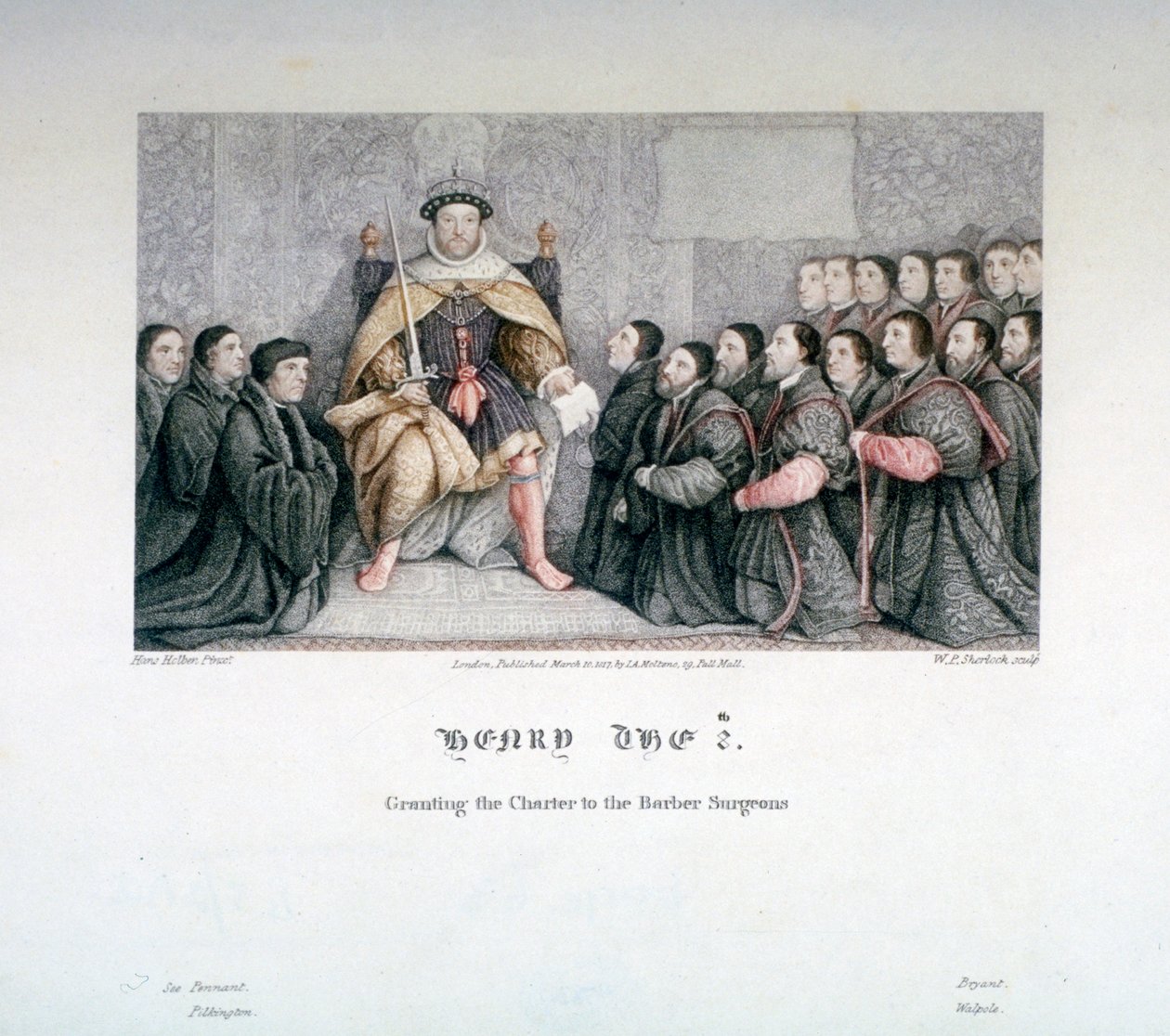 Henrik VIII myönsi urakan parturikirurgeille, 1500-luku, 1817. tekijältä William P Sherlock