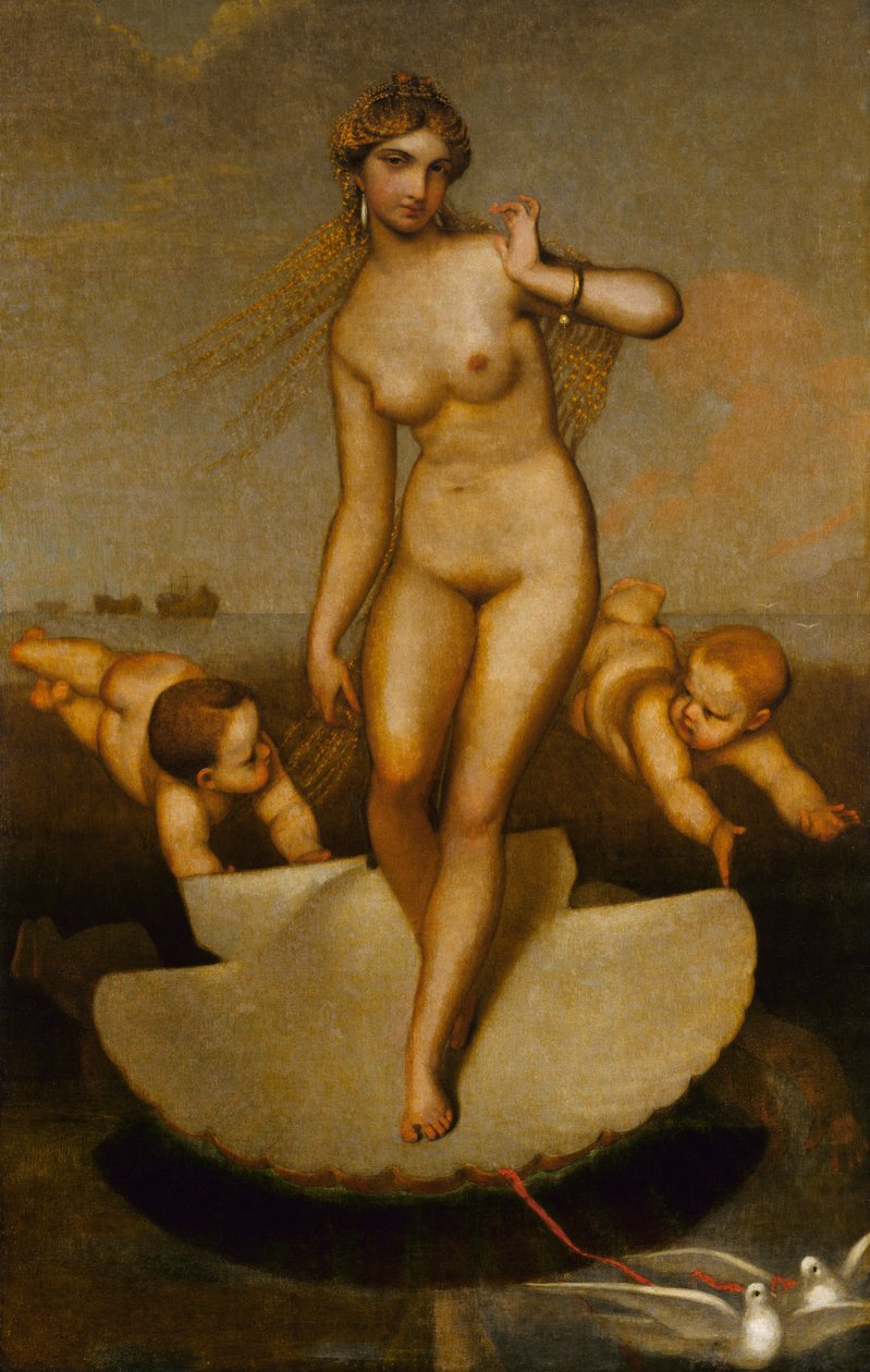 Venus ohjaa Eneasta ja troijalaisia Latinalaiselle rannalle, 1862. tekijältä William Page