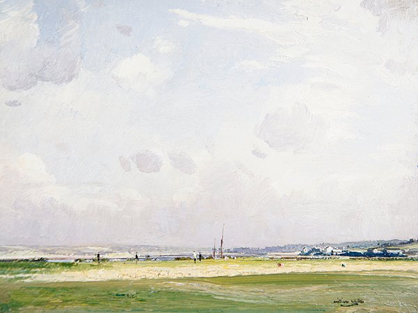 Westward Ho - Kahdestoista vihreä, 1900-luku (öljy paneelissa) tekijältä William Page Atkinson Wells