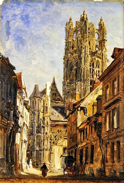 St Laurentin kirkko, Rouen, n. 1860 (öljy paperille asetettu alukselle) tekijältä William Parrott