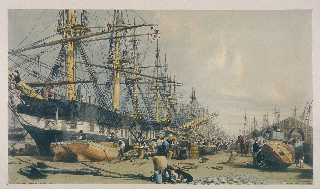 Näkymä Länsi-Intian telakoille kaakosta, 1840 tekijältä William Parrott