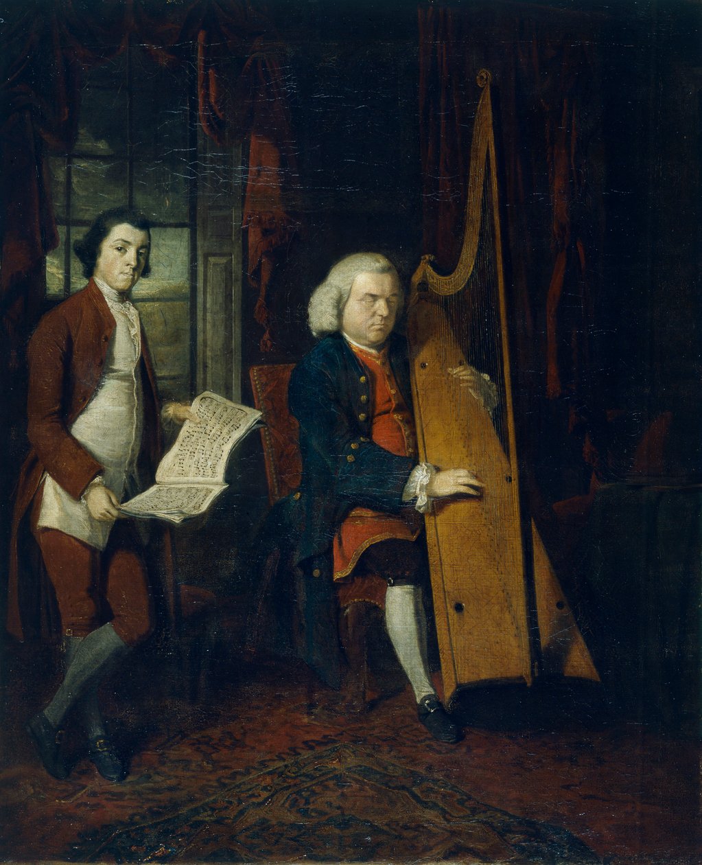 John Parry the Blind Harpist assistentin kanssa, n. 1770-1780. tekijältä William Parry