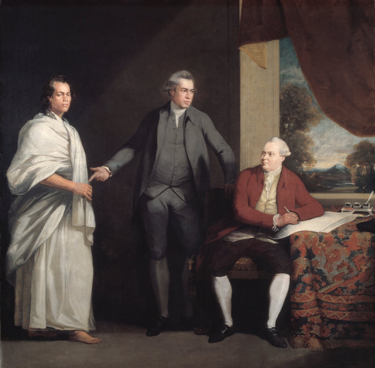 Omai, Joseph Banks ja tohtori Daniel Solander, s. 1775-6. tekijältä William Parry