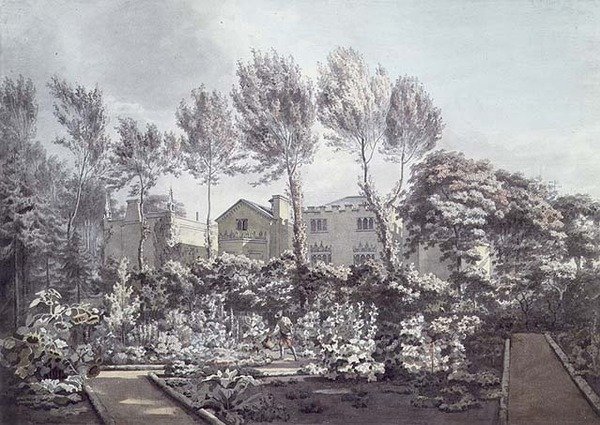 The Garden at Strawberry Hill, n. 1780 (akvarelli paperille) tekijältä William Pars