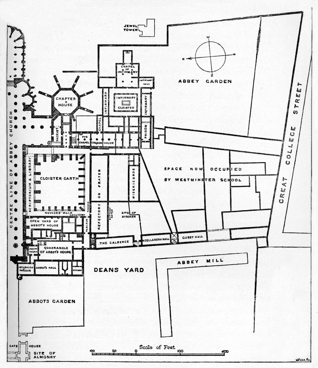 Westminsterin benediktiiniluostarisuunnitelma, vuodelta 1897 tekijältä William Patten