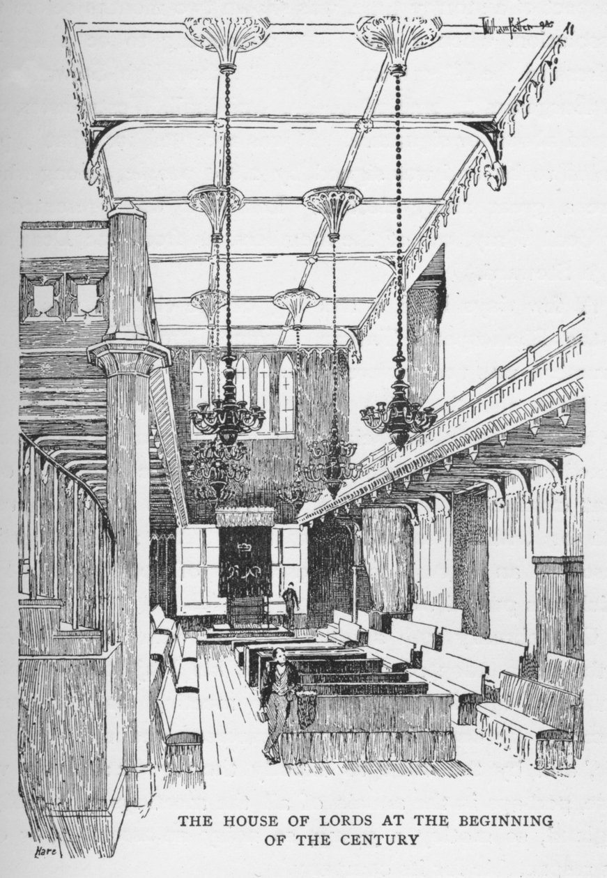 Lordihuone vuosisadan alussa, n. 1897 tekijältä William Patten