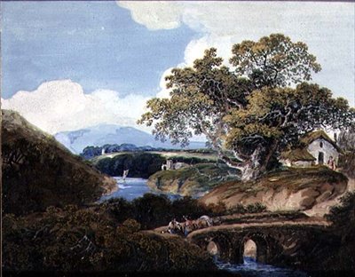 Devonshiren maisema, n. 1780 (guassi paperille) tekijältä William Payne