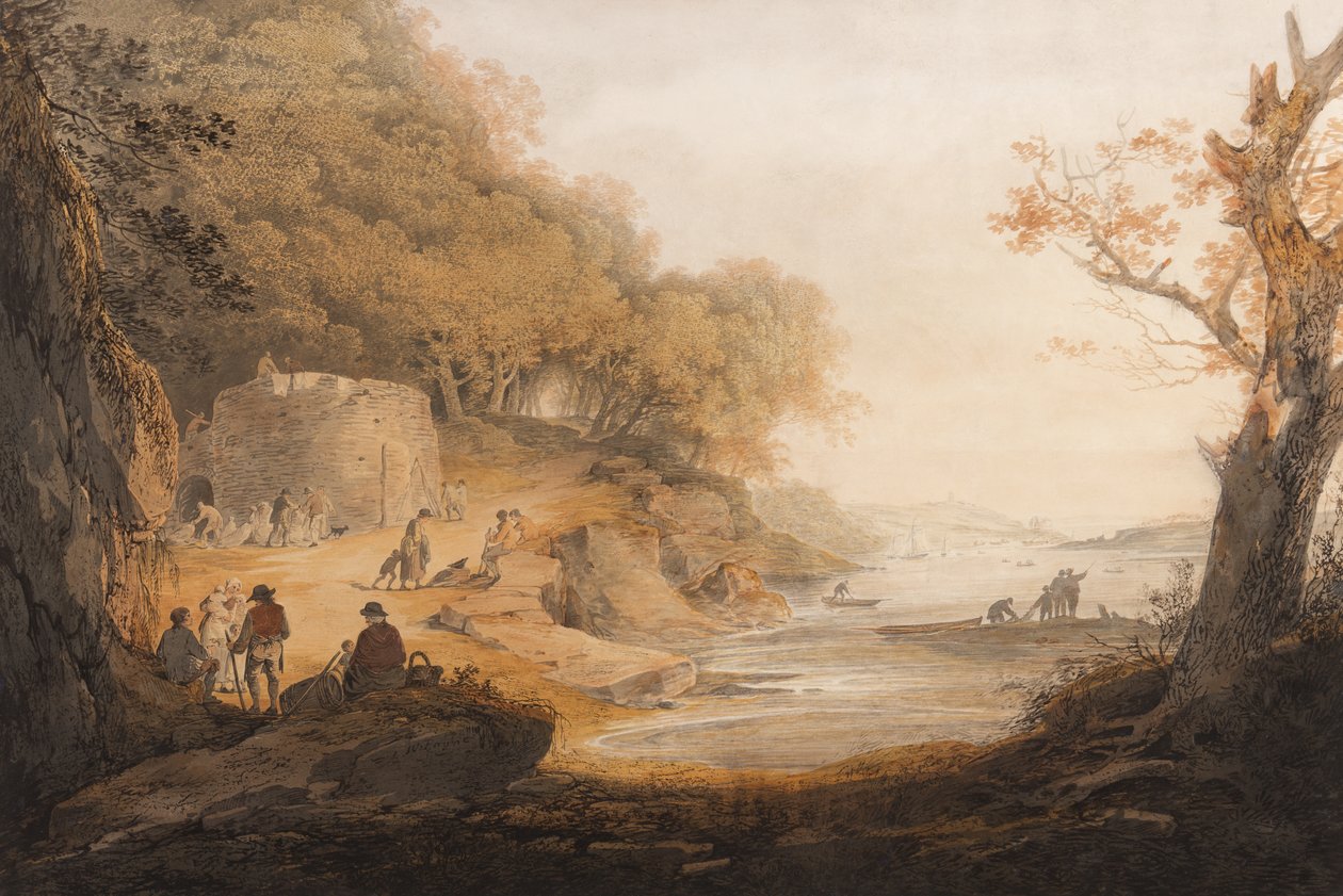 The Lime Kiln at Crabtree vastapäätä Saltramia, Devon (muste ja wc paperille). tekijältä William Payne