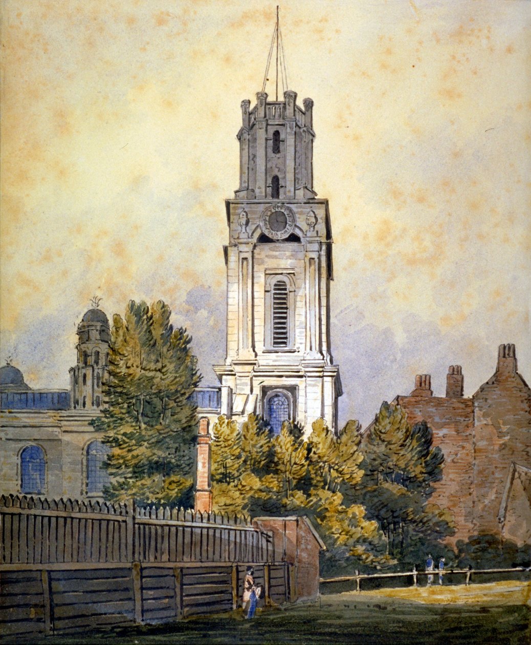 Pyhän Yrjön kirkko idässä, Stepney, Lontoo, n. 1815 tekijältä William Pearson