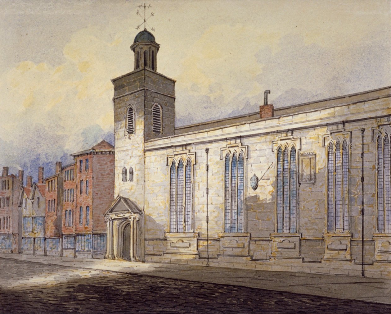 Näkymä St Katherine Creen aurinkokellosta, Lontoon kaupunki, vuosi 1815. tekijältä William Pearson