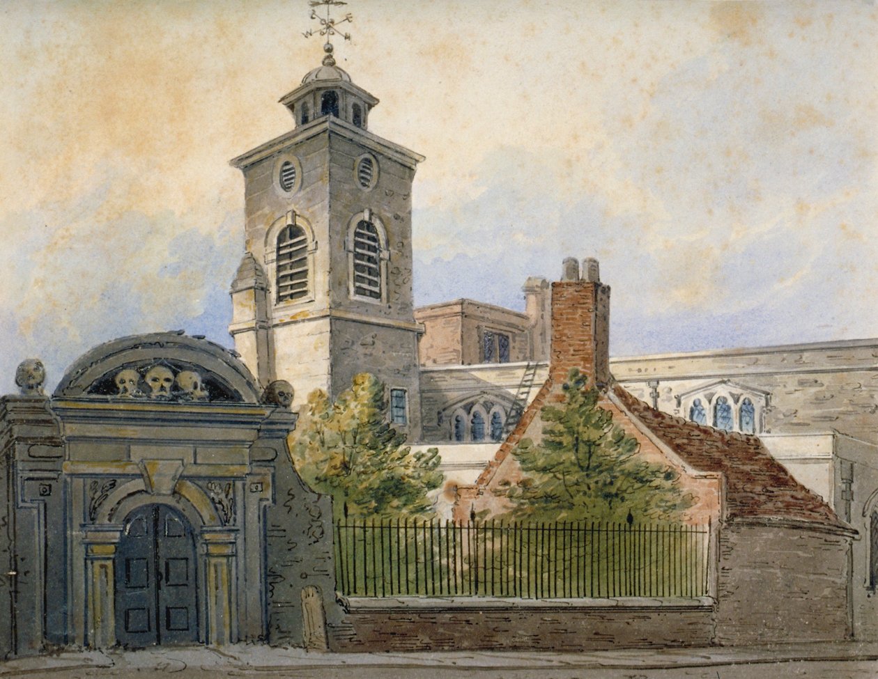 Näkymä St Olaven kirkolle, Hart Street, Seething Lanelta, Lontoon kaupungista, 1815 tekijältä William Pearson
