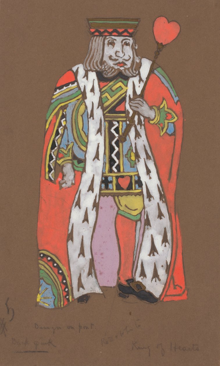 King of Hearts -pukusuunnittelu Liisa Ihmemaassa, 1915. tekijältä William Penhallow Henderson